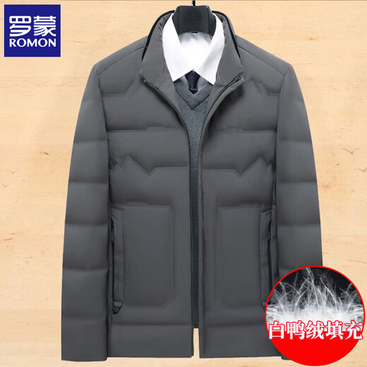ROMON dad winter down jacket 40 middle-aged 50 years old plus velvet thickened jacket men's autumn and winter clothes for middle-aged and elderly people HZYR8803 navy blue M 170 recommended 90-110 Jin Jin equals 0.5 kg