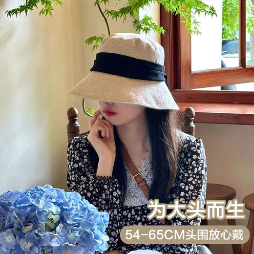 Old money style linen fisherman hat, head circumference, long in front, short in back, sun protection sun hat, pot size, foldable, linen color, long in front, short in back, one size fits all 5459cm