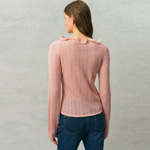 Fabrique Soft Mist Pink Sheep Wool Wave Boat Neck Tie Hollow French Knit Top 2026 Spring New Product Soft Mist Pink XS