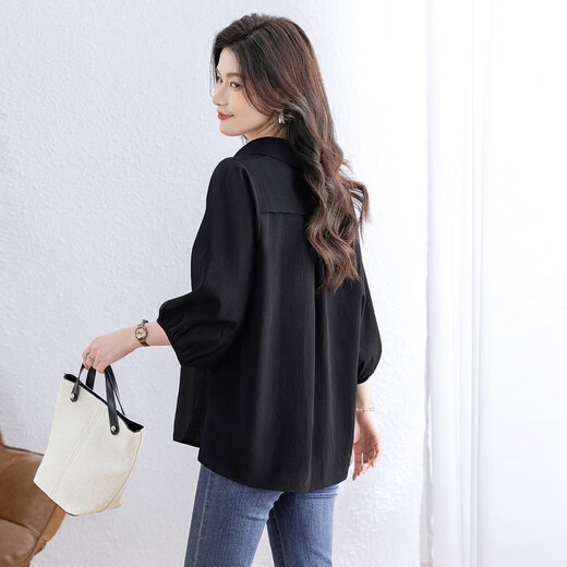 Sibaishe Solid Color Lapel Commuting Shirt Women's 2026 Spring New Fashion Loose Simple Temperament Shirt