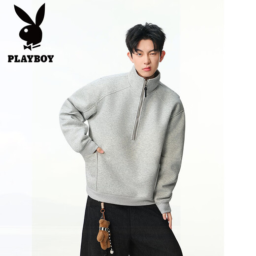 Playboy (PLAYBOY) American high street spring and autumn new heavyweight round neck sweatshirts for men and women, handsome loose pullover tops, couple jackets for men, black XL