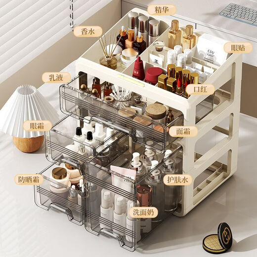 Fantasy German imported quality desktop cosmetics storage box lipstick mask storage rack drawer dresser skin care upgraded tall bottle style three layers - mint green