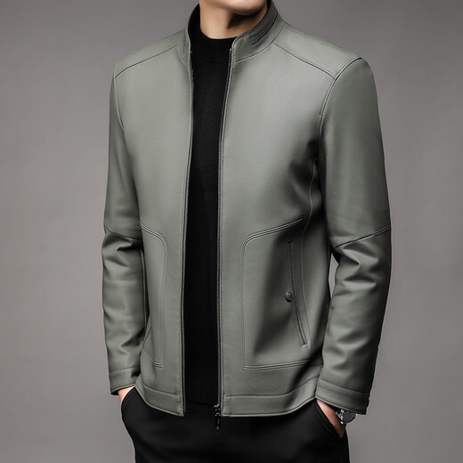 Stand collar leather jacket for men, autumn and winter business casual jacket, black, thin, M 170 (suitable for weight 100-120)