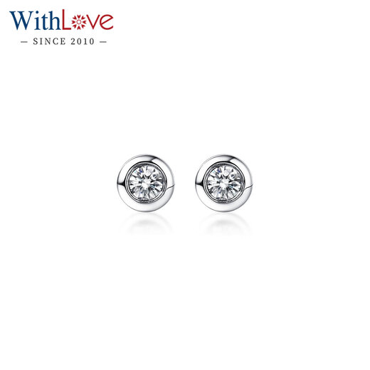 WithLove Weiaipinyue White 18K Gold Round Diamond Stud Earrings for Men and Women Simple Bezel Single Diamond Earrings Total 10 Points/H White White 18K Gold/Ready Stock