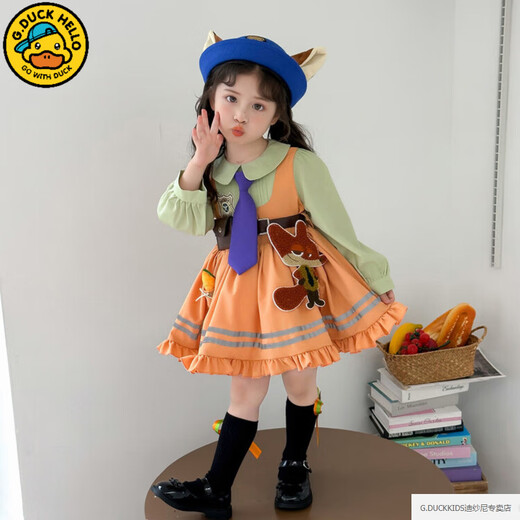 G.duck Nickelodeon Fox Princess Dress Girls Dress Spring and Autumn Western Style Zootopia Children's Performance Clothing Fall Nickelodeon Dress + Tie 100 Recommended for 2-3 years old 90-100cm