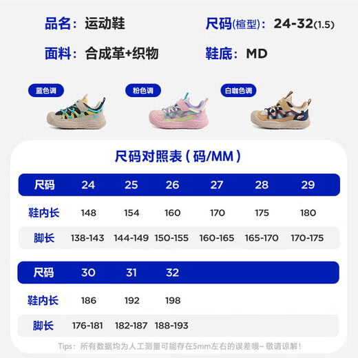 Minibala (minibala) 50% off children's shoes, boys' sports shoes, spring new children's wear-resistant, cushioning and anti-collision casual shoes for girls, outdoor, blue, size 24, suitable for feet 13.8-14.3cm long