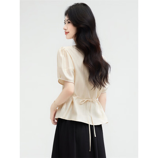 Xinfeiyu 26 summer new commuter V short-sleeved top matte gold button design light mature style versatile shirt with workplace temperament