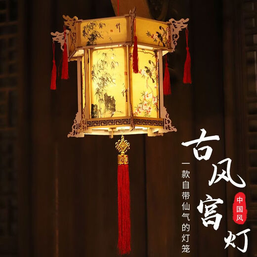 Xushansi Jiangnan style retro ink painting lantern Chinese New Year handmade diy palace lantern hexagonal lantern store decoration layout DIY large palace lantern-Jiangnan