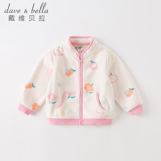 DAVE&BELLA Children's Clothes Boys' Jackets Girls' Polar Fleece Tops Children's Clothes Autumn Jackets Baby Outerwear 2025 New Flower Print 100 cm (recommended height 90-100cm)