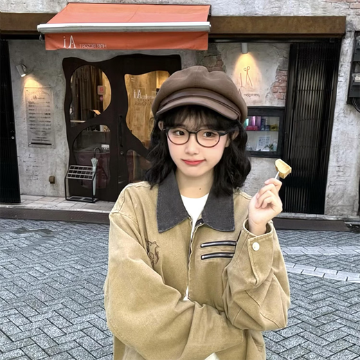 Tokishima beret women's peaked cap women's summer thin large head circumference ladies cute high-looking octagonal hat literary and artistic coffee color one size fits all adjustable