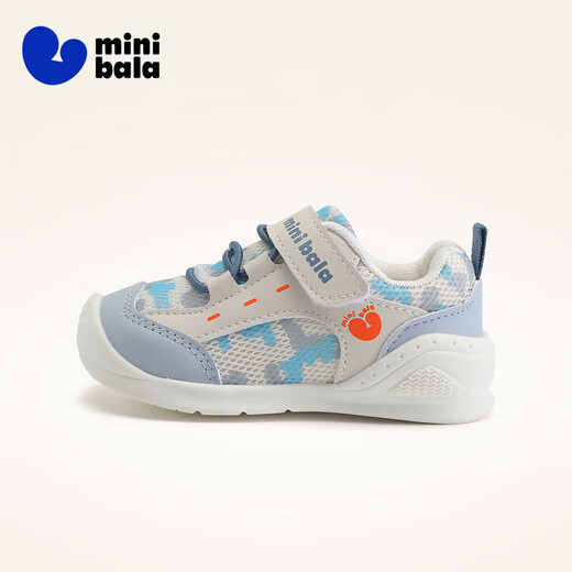Minibala (minibala) 50% off children's shoes, children's toddler shoes, spring new baby breathable soft-soled front shoes for boys and girls, cushioning mesh, white blue, size 18, suitable for feet 11.2-12.0cm long