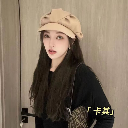 Tuzun Autumn and Winter Beret Duck Hat Women British Versatile Korean Version Versatile Painter Hat Flat Top Retro Face Showing Small Beret Cloud Hat - Black One Size