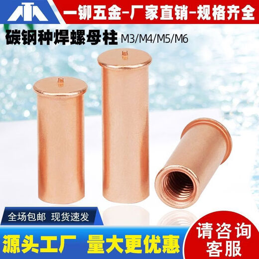 Sailuto seed welding nut column welding stud copper-plated national standard internal thread round lengthened brass hollow screw welding nail copper column carbon steel copper-plated IT-M-192000 pcs