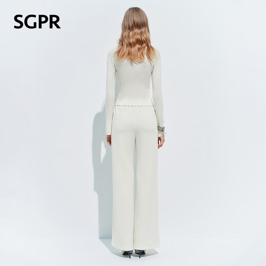 MAXRIENY SGPR white sweater 2026 spring new V-neck pullover waist lace thin sweater original white S