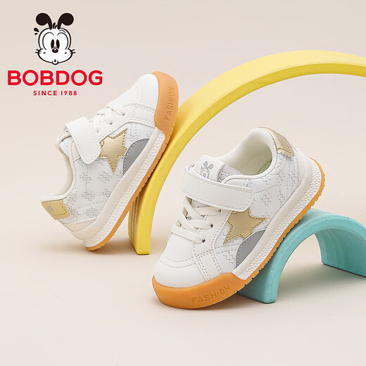 BOBDOG children's shoes for boys 2026 spring versatile casual shoes comfortable baby shoes for girls functional shoes for toddlers milky white/light gold 23 suitable for feet 13.9cm long