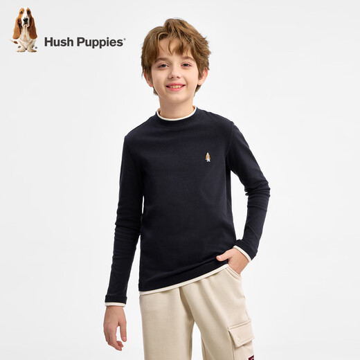Hush Puppies children's clothing children's long-sleeved T-shirt boys casual and comfortable girls round neck bottoming shirt navy 170