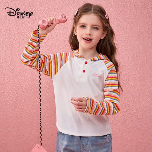 Disney children's T-shirt long-sleeved baby bottoming shirt children's 2026 spring new children's clothing hooded striped all-match top