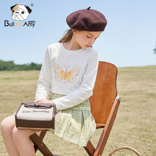 CHANZUIGOU children's clothing girls butterfly fantasy long-sleeved T-shirt 2026 spring new style ribbed round neck top for women