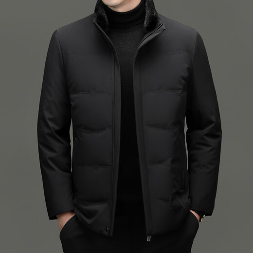 MAGIOPY轻奢侈高档品牌水貂毛领男士羽绒服冬季新款中年商务休闲白鸭绒保 黑色 2XL 185