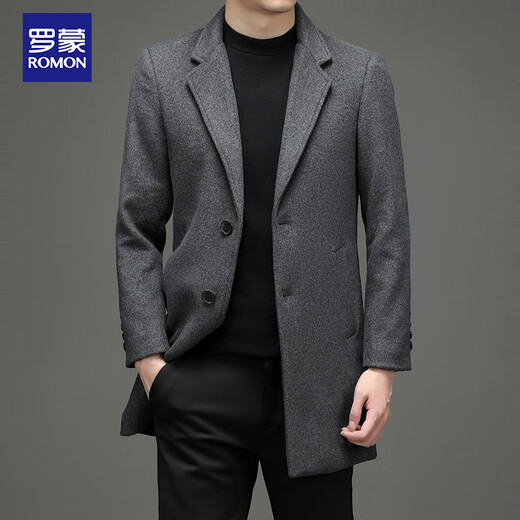 Lomon Wool Coat Men's Casual Business Formal Clothes Wool Coat Jacket LL1931 Gray XL