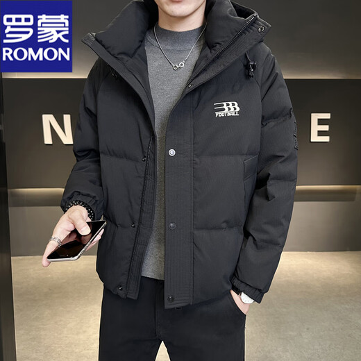 ROMON белый утиный пуховик мужской короткий зимний 2025 новый высококачественный с капюшоном красивое утолщенное зимнее пальто модный бренд черный M