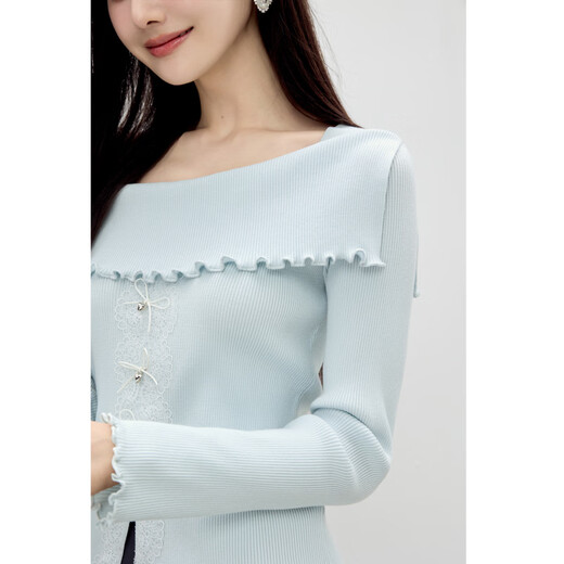 Qiushui Yiren Casual Sweet Navy Collar Top 2026 Spring New Women's Simple Slim Short Knitwear