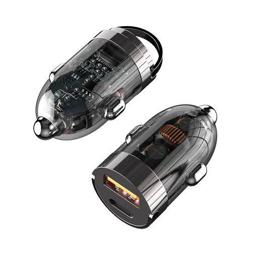 New invisible car charger 100w fast charging car cigarette lighter one to two PD fast charging conversion plug invisible version A+C 200W fast charging color box car charger + 6A cable