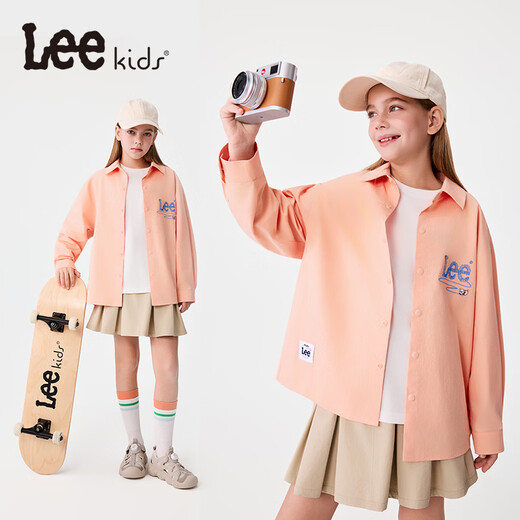 Lee children's shirt jacket spring new boys cotton shirt 2026 new girls shirt jacket orange pink 160 +