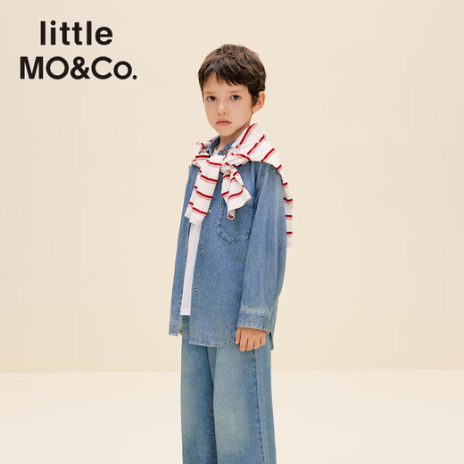 Little MO&Co. Sports little moco children's clothing 26 spring new style boys and girls denim blue long-sleeved shirt tops handsome denim blue 150 150/72