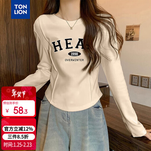 TonLion 2025 Autumn and Winter Women's Round Neck Front Chest Lettering Bottoming Shirt