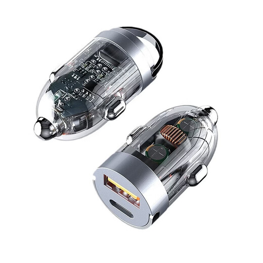 Car charger dual-port fast charging invisible transparent car charger car cigarette lighter conversion plug flash charging 120W fast charging car charger + 100W one-to-three fast charging cable + parking sign