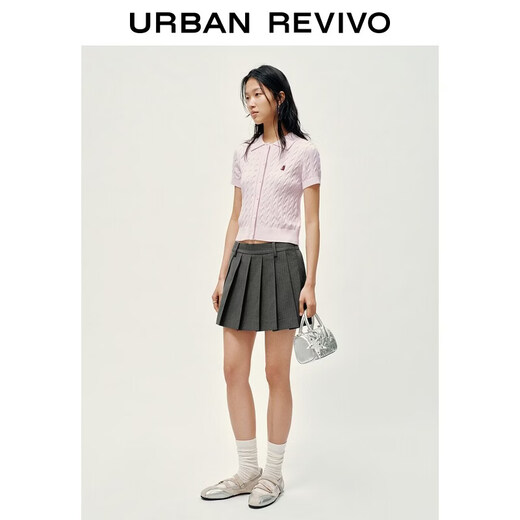 UR2026 Summer New Women's Casual Cable Embroidery Small Lapel Slim Fit Sweater UYY960035 Light Pink XS