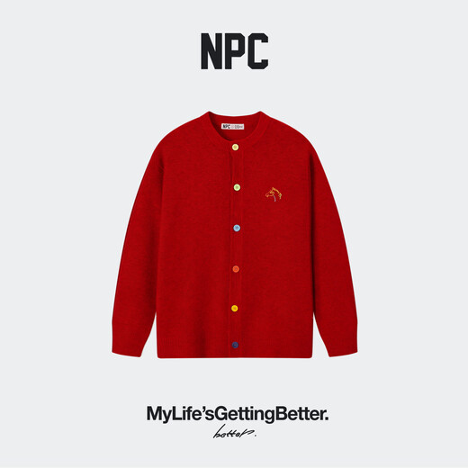 NPC trendy brand chest embroidery air glutinous rice velvet knitted cardigan rainbow flocking buckle winter men NP5CSW06 dark gray M