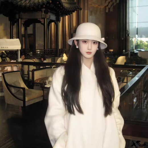 JIOESC Hepburn style hat woolen hat white top hat gold style hat French retro top hat white gold top hat white 55-58cm adjustable hat circumference