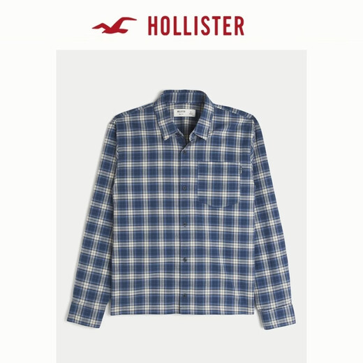 HOLLISTER American classic LOGO lazy style sub-shirt 26 spring men's wear 325-6037 navy blue plaid XS (170/84A)