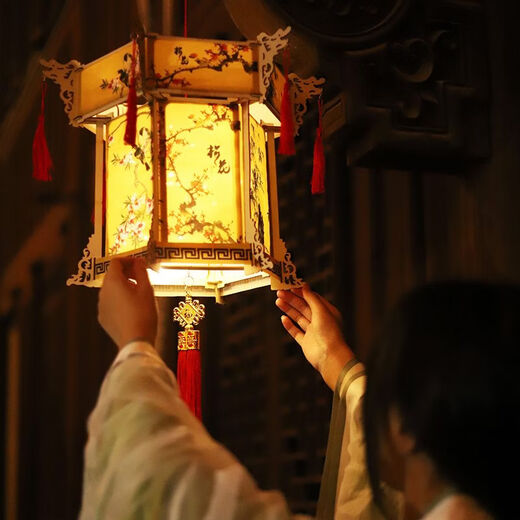 Xushansi Jiangnan style retro ink painting lantern Chinese New Year handmade diy palace lantern hexagonal lantern store decoration layout DIY large palace lantern-Jiangnan