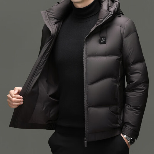 海澜之家（HLA）秋冬新款连帽短款90绒白鸭绒羽绒服中青年男装保暖宽松夹克外套 咖色 2XL 185