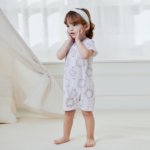 Happy Bear baby short-sleeved jumpsuit summer pure cotton baby clothes children's home underwear, fresh and breathable 73cm