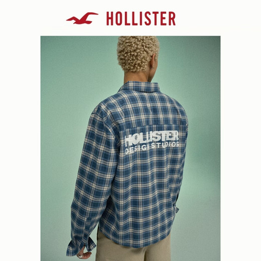 HOLLISTER American classic LOGO lazy style sub-shirt 26 spring men's wear 325-6037 navy blue plaid XS (170/84A)