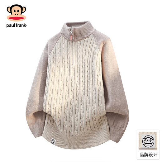 Big mouth monkey (paul frank) American retro casual sweater for men 2026 spring new fashion brand versatile warm contrast half-collar knitted top khaki beige official authentic M recommended 90-105Jin Jin equals 0.5 kg