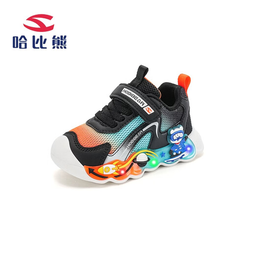 HOBIBEAR boys' light shoes spring new trendy comfortable flash shoes children's casual shoes girls' shoes Black Orange 23