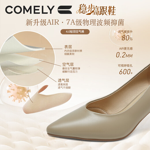 COMELY high-heeled shoes for women 2026 new style non-tiring versatile shoes spring genuine leather thick heel work shoes Milk Tea Apricot 37