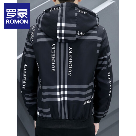 ROMON Spring and Autumn Men's Hooded Youth Casual Large Size Long-Sleeved Jacket Middle and High School College Student Fat Plaid Pattern Diamond A (Hooded Jacket) M 105Jin Jin is equal to within 0.5 kg