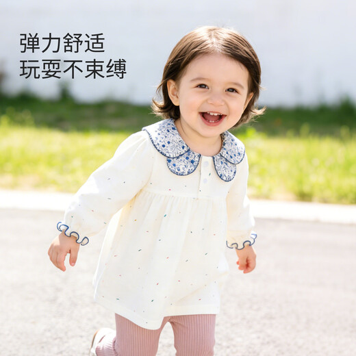 Childlike love for baby girls spring and autumn elastic long-sleeved T-shirts children's bottoming shirts fashionable and versatile baby lace collar tops spring clothes