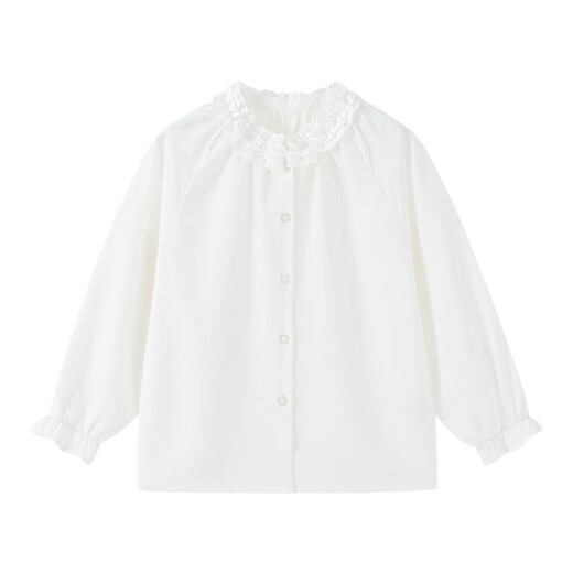 Little Naive Girls' Long Sleeve French Shirt Spring Children's Flower Collar Tencel Drape Shirt White 130