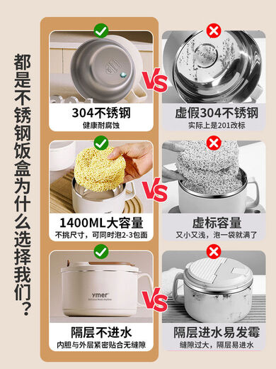He Jiagong instant noodle bowl for dormitory students with lid, stainless steel capacity instant noodle bowl, drainable personal lunch box, 5 yuan rebate upon receipt
