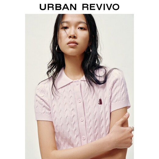 UR2026 Summer New Women's Casual Cable Embroidery Small Lapel Slim Fit Sweater UYY960035 Light Pink XS