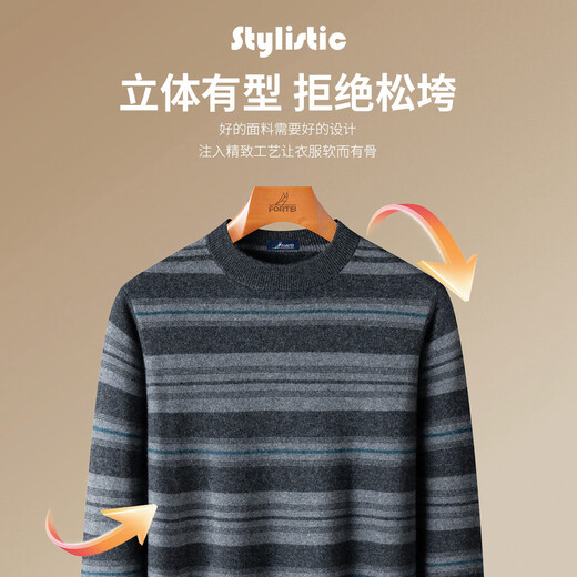 Rich 310G Cashmere & Sheep Wool Sweater Winter Men's Striped Warm Round Neck Wool Sweater Men's Knitted Sweater