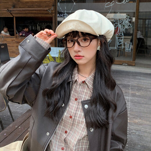 Sweet flip-brimmed cloud beret for women spring and summer thin breathable face-showing little painter hat cute purple one size (54-59cm)
