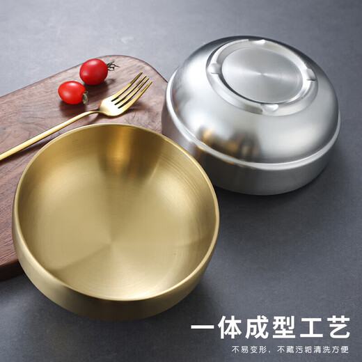 He Jiagong Korean stainless steel soup bowl cold noodle instant noodle bowl Tom Yum Kung golden large bowl double layer snail noodle bowl Korean mix 23 1ml 23cm double layer cold noodle bowl (gold) 1ml 23cm double layer cold noodle bowl (gold)